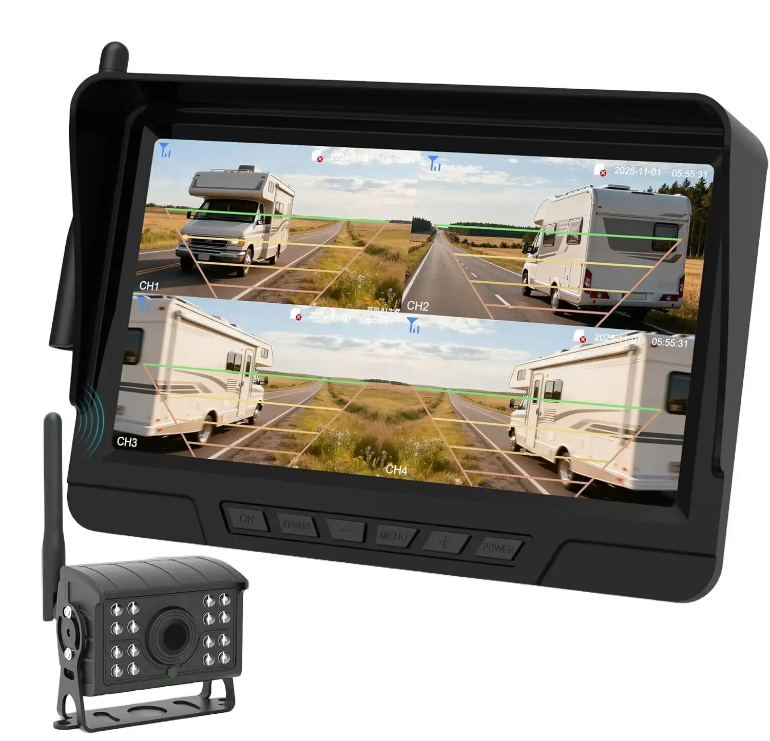 RETRUE Trailer Backup Camera, Backup Camera Wireless with 7inch Monitor 1080HD, IP68 Waterproof 170°Wide-Angle View Night Vision for RV Trailer Truck Pickup