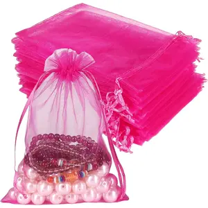 Hot  Organza Bags 100 count, 5 x 7 inch Mesh Drawstring  Bags  Pouches Small Sachet for Christmas Candy Party Favor