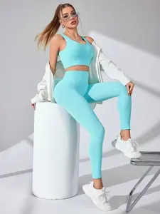 Coffee Brown & Tiffany Blue Active Set - Sweatshirt & Cropped Pants Set, Slim Fit, Elastic Waistband, Available in S, M, L Sizes