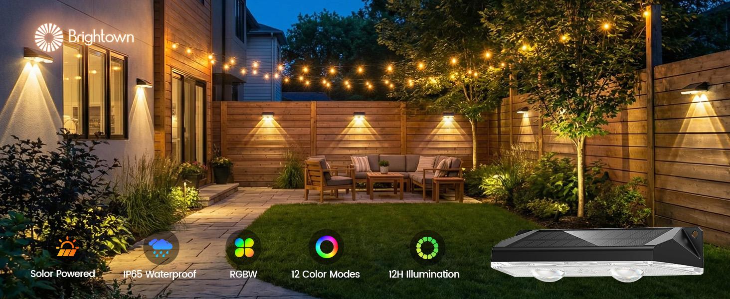 Brightown Solar Lights Outdoor Waterproof, Color Changing Solar Fence Deck Step Flood Lights, Warm White & RGBCW 11 Color, IP65 Waterproof Garden Lights for Outside Backyard Brightown Solar Lights Outdoor Waterproof, Color Changing Solar Fence Deck Step Flood Lights, Warm White & RGBCW 11 Color, IP65 Waterproof Garden Lights for Outside Backyard