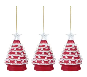 Mr. Christmas 5in Set of 3 Nostalgic Ceramic Tr ee Ornaments