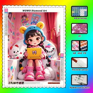 Cartoon Characters Diamond Arts Painting Kit without Frame, Resin Diamonds, Cute Girl Design, AB Square Diamonds, DIY 5D Diamond Arts Crafts Kit, Home Wall Art Decor, Diamond Art Painting Set, Diamond Painting Kits, DIY Craft Supplies