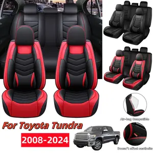 for Toyota Tundra 2008-2024 Pickup 5 Seat Cover Breathable Leather Truck Car 5 Seat Covers Cushion Protector Waterproof Full Set With 3D Waist Pillows