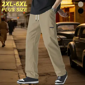 2XL–6XL Men’s Summer Straight-Leg Casual Pants, Extra-Wide Loose Athletic Long Pants with a Drapey Feel, Breathable and Comfortable, Suitable for Daily Commuting, Versatile for Home Lounging and Outdoor Strolls, Available in Black and Two Other Colors