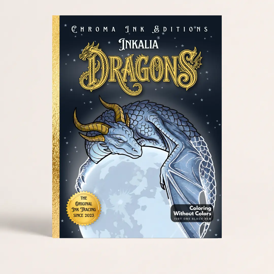 Inkalia Dragons Vol. 2: Bold and Easy Ink Tracing Coloring Book for Adults and Teens: A Fantasy Art Book, Doodle Line Tracing Stress Relief Activity Book