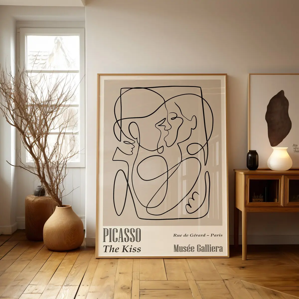 Picasso “The Kiss” Line Art Print | Mid Century Modern Wall Art, Minimalist Gallery Poster – 5 Size, 8x12 to 27x40 inch, Room Decor, Unframed