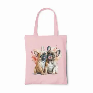 French Bulldog Love Canvas Tote Bag, Canvas Cotton Shopping Bag with Puppy Design