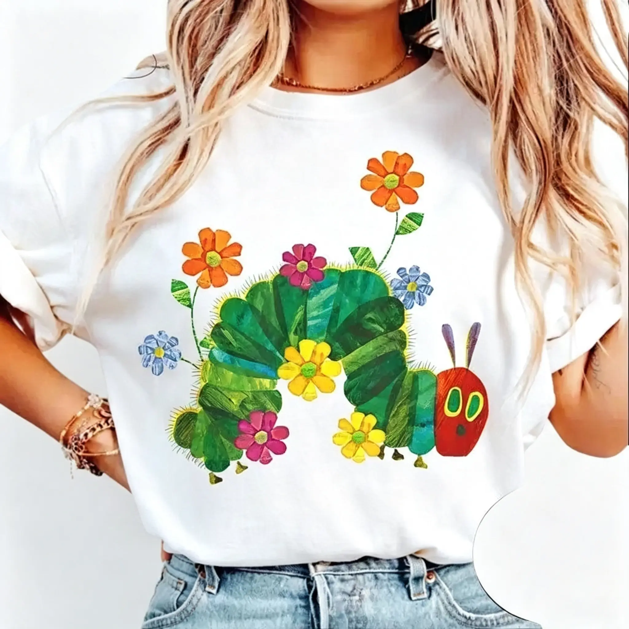 Women's 100% Cotton Short-Sleeve Casual Relaxed-Fit T-Shirt - Eat The Rich, The Very Hungry Caterpillar Themed, Book Lover Gift, Teacher Back To School Apparel