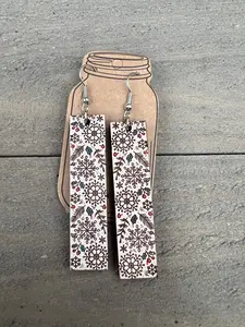 Rectangle Vintage Snowflake Engraved Wooden Earrings