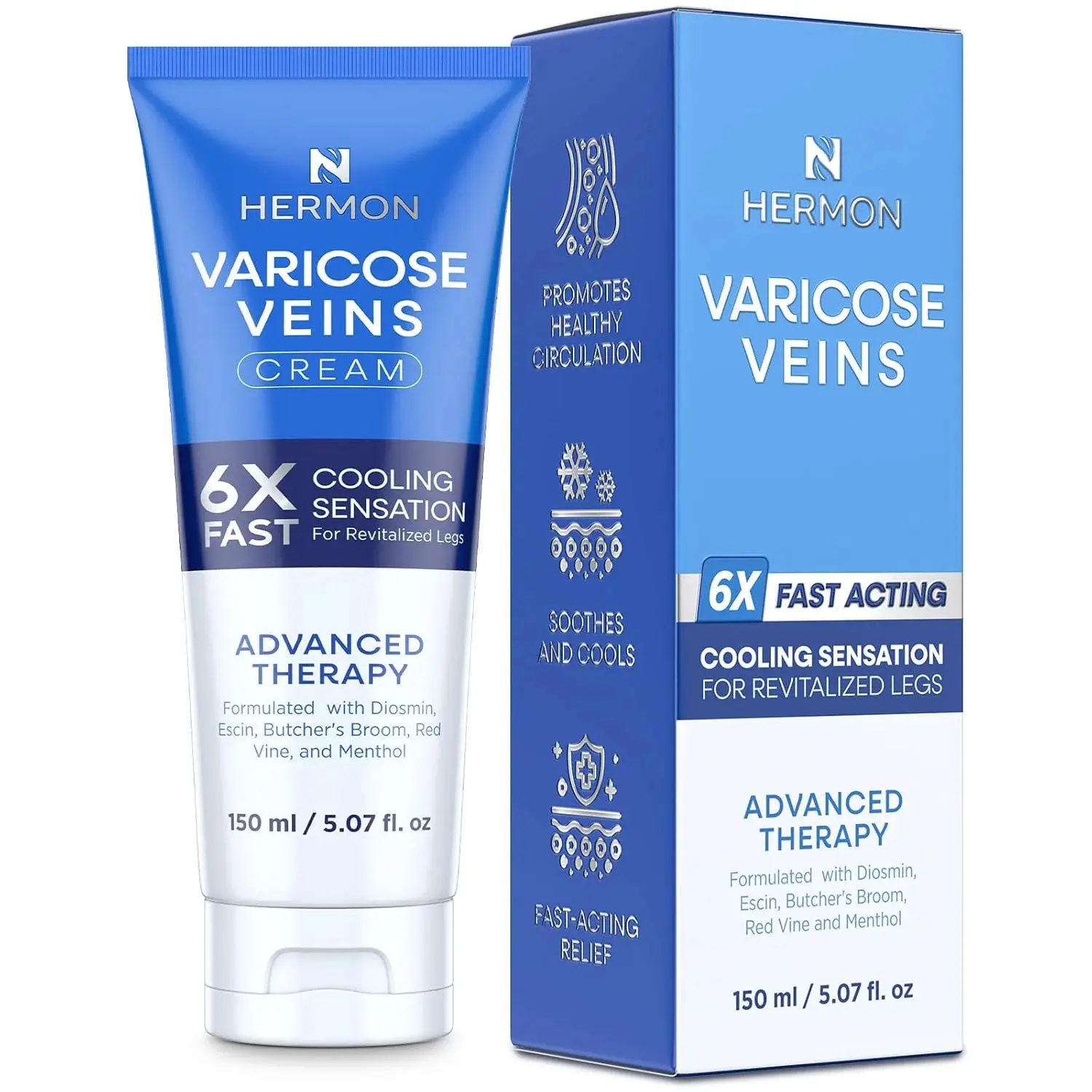 Hermon Varicose Veins Cream, Varicose Veins for Legs Made in Italy, Spider Vein for Legs, Natural Soothing Leg Varicose & Spider Veins Cream - 5.07 Fl Oz