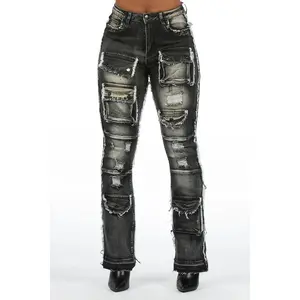Nyxia Black Cargo Super Stacked Jean