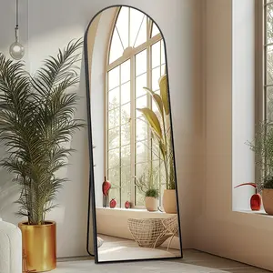 Arched Full Length Mirror with Free Standing & Leaning/Hanging Mount - Tall Vertical Oval Arch Design, Full-Body Mirror Suitable for Living Room, Bedroom, Cloakroom - Modern Simple Aluminum Frame Vertical Mirror