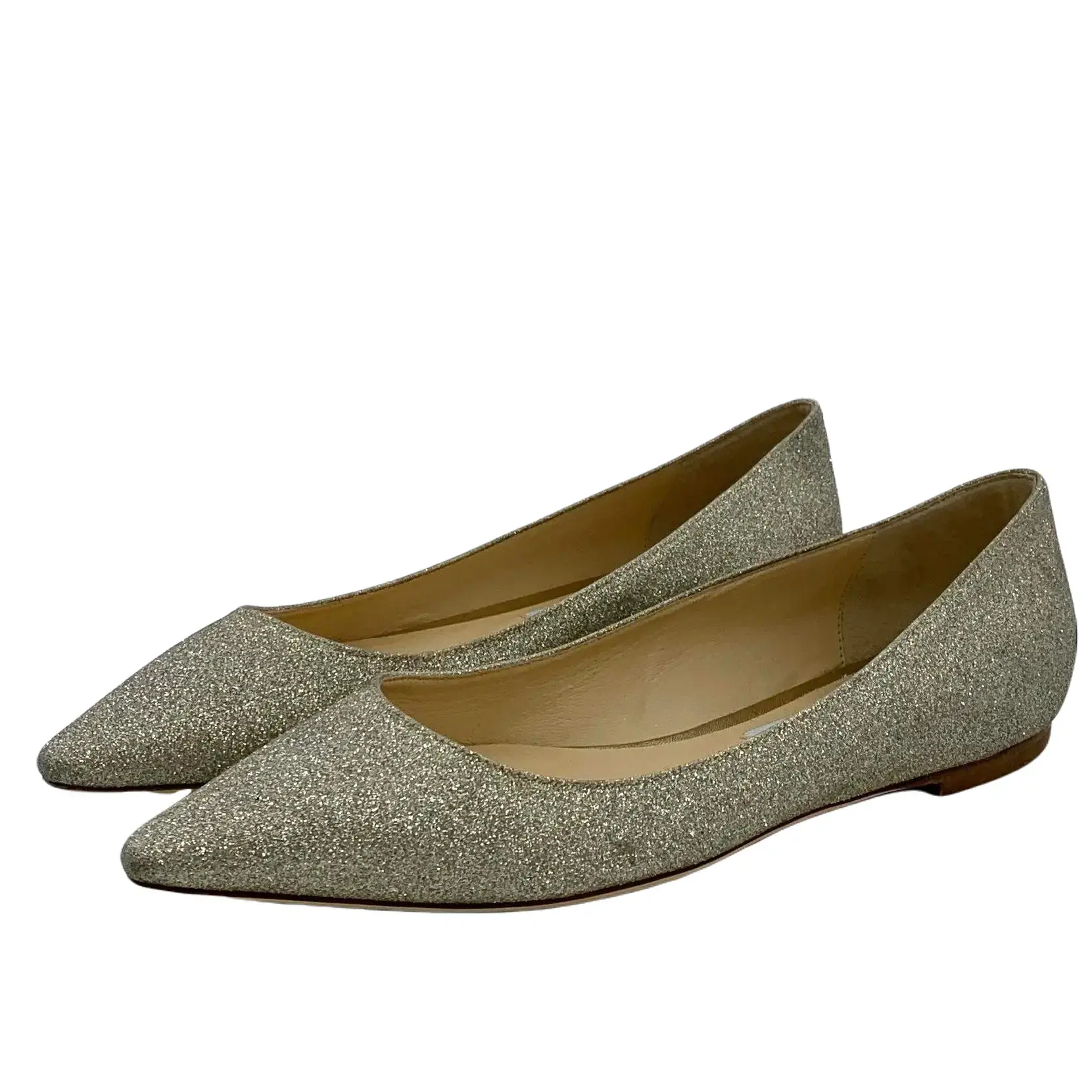 RDLT-Jimmy Choo Size 40 Champagne Sequin Pointed-toe Flat Shoes-H37788