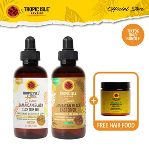 Tropic Isle Living Jamaican Black Castor Oil Duo with FREE Hair Food Coconut | Strengthen, Thicken & Nourish