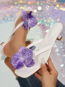Trendy Butterfly Orchid Decorated Sandals, Long Leg-Enhancing Slim Heel Slippers, Party Date Eye-Catching Women's Shoes, Elegant Fashionable Sandals
