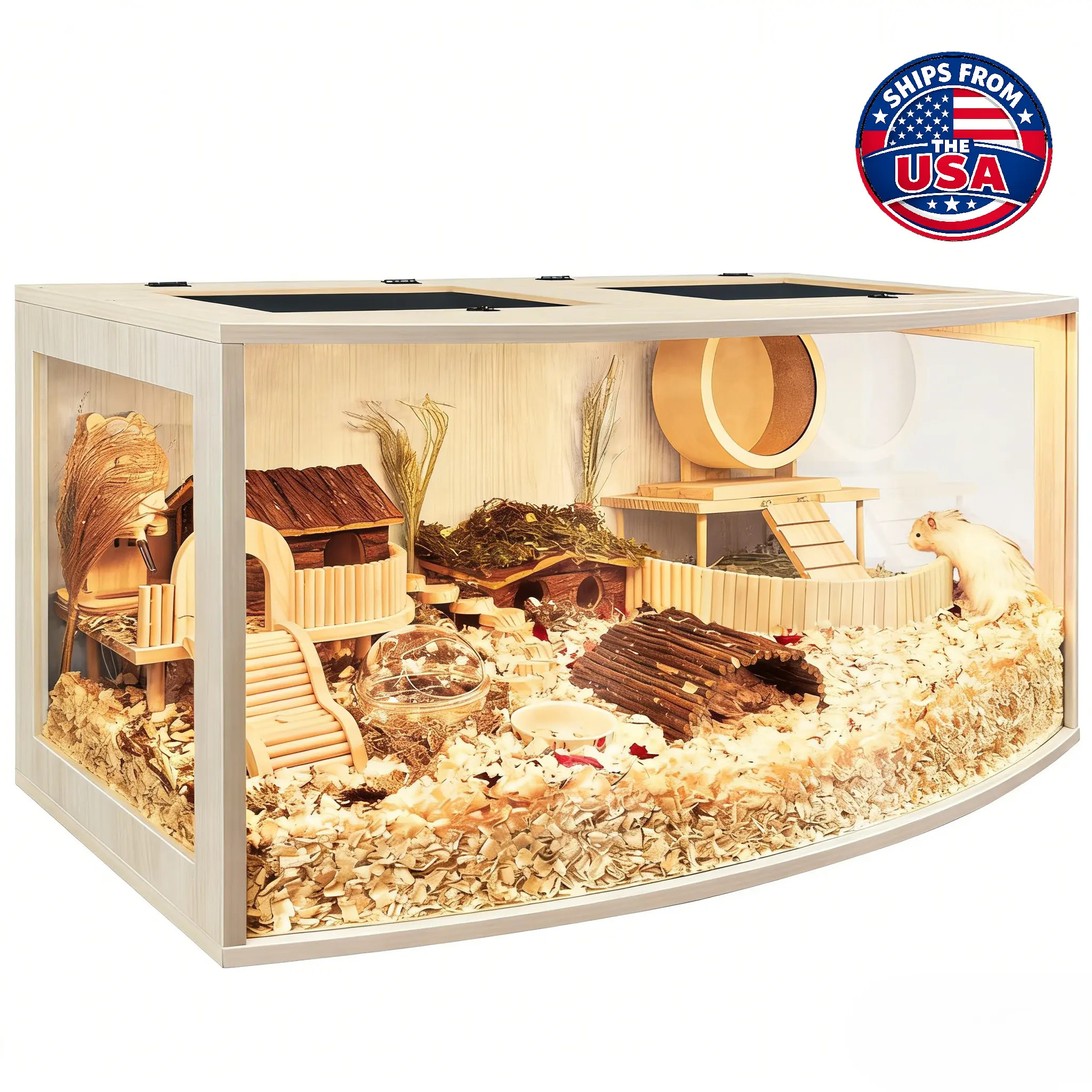 PROLEE Curved Window Hamster Cage Chewproof, 40"L x 20.5"W x 20"H Inches, 800 sq.in Large Hamster Cages and Habitats, Openable Top with Curved Design Solid Built, Access for Hamster Gerbil Mouse