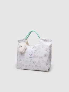 Cute Floral Canvas Tote Bag, Large Capacity Handbag, Bunny Design, Shoulder & Crossbody Style, Perfect for Books & Daily Use