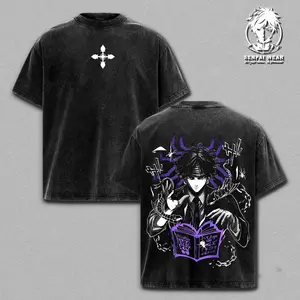 Chrollo Lucilfer Vintage Washed T-Shirt – Hunter x Hunter Anime Double Printed Oversized Graphic Tee, Heavyweight Cotton Streetwear Unisex Top, Phantom Troupe Leader Shirt, Gift for HXH Fans