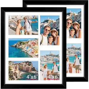 11x14 Picture Frames Collage Wall Decor, Display 5 Pcs 4x6 Photos with Mat or 1 Pack 11x14 Poster without Mat, 4x6 Multiple Picture Frames, Family Collage Picture Frame, 2 Pack Black Frames