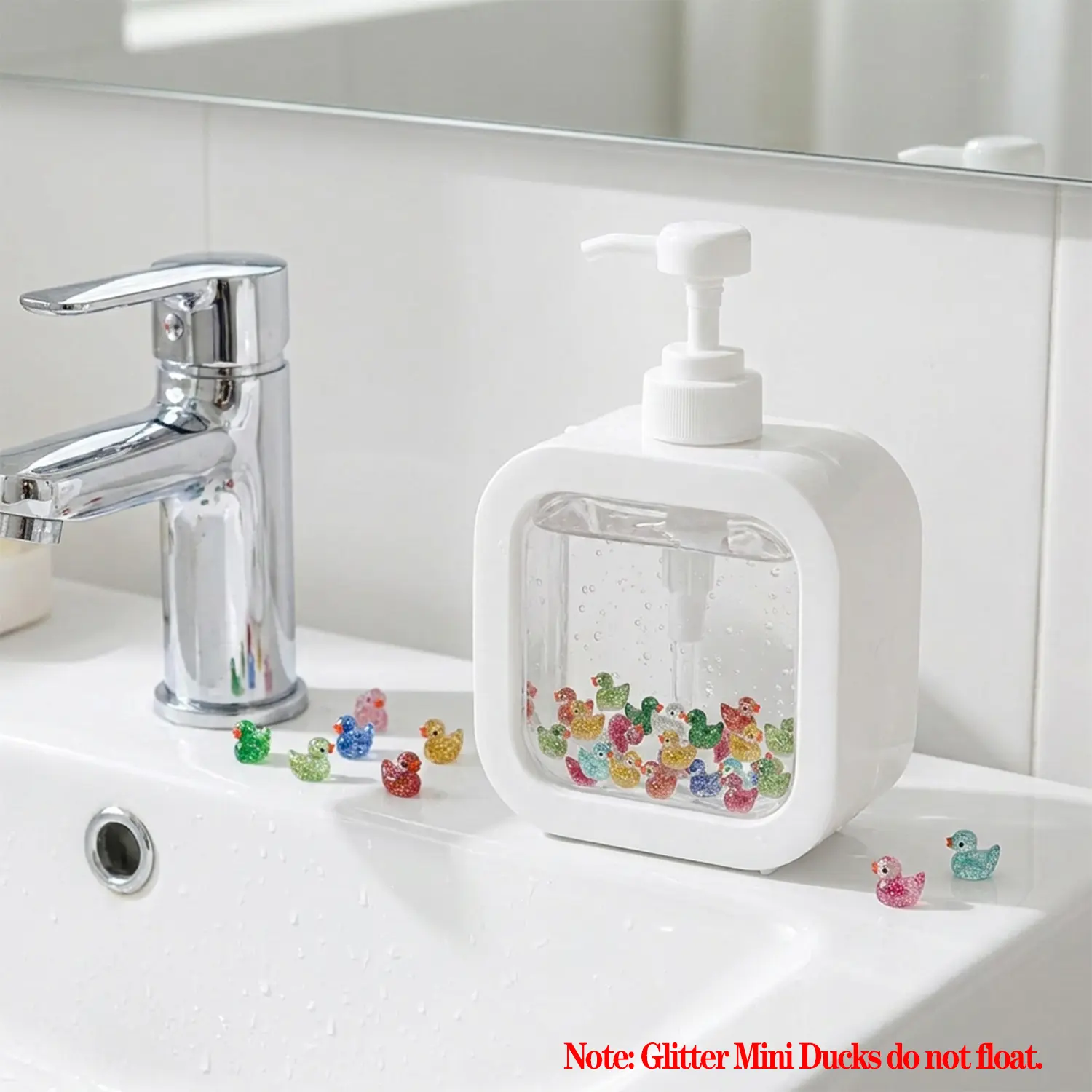 30Pcs Glitter Mini Ducks and Hand Soap Dispenser for Bathroom& Kitchen,Colorful Tiny Ducks to Hide,Hand Soap Dispenser Decoration Mini Ducks,