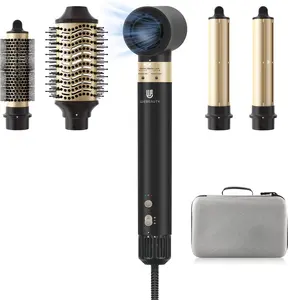 Webeauty 5 in 1 Hot Air Brush Hair Dryer Air Styler - 110,000 RPM Fast Drying, Curling, Straightening with Ceramic Coating & Negative Ion, No Heat Damage for All Hair Types, Christmas Gifts Holiday Gift