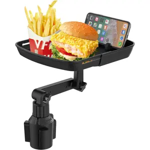 Car Cup Holder Tray Table Multifunctional Car Tray for Eating 360° Swivel Adjustable Car Food Eating Tray Table and Base with Extra Phone Slot(Enhanced Tray deepening) Black
