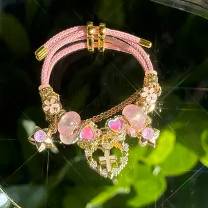 Buy 1 Get 1 18k gold-plated pink cross bracelet, one faith Pink cross bracelet, guarding your love and hope,Gift,cute pendant unisex charm,charm bracelets,lucky jewelry,beautiful jewelry,bracelets for women
