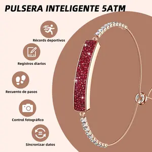 New Light Luxury Designed Smart Bracelet Inlaid with Colored Diamonds for Women, Stylish and Exquisite Screenless Smart Wristband, 5ATM Waterproof, Ultra-Long Battery Life, BT Wireless Connection, Gesture-Controlled Photography, Perfect Gift for Festivals