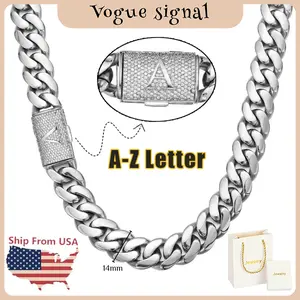 Men's Necklace 14MM Initial Letter A-Z Name Necklace Charm Jewelry Stainless Steel High Polish Chain Miami Cuban Link Chain For Men Gift outdoorfun