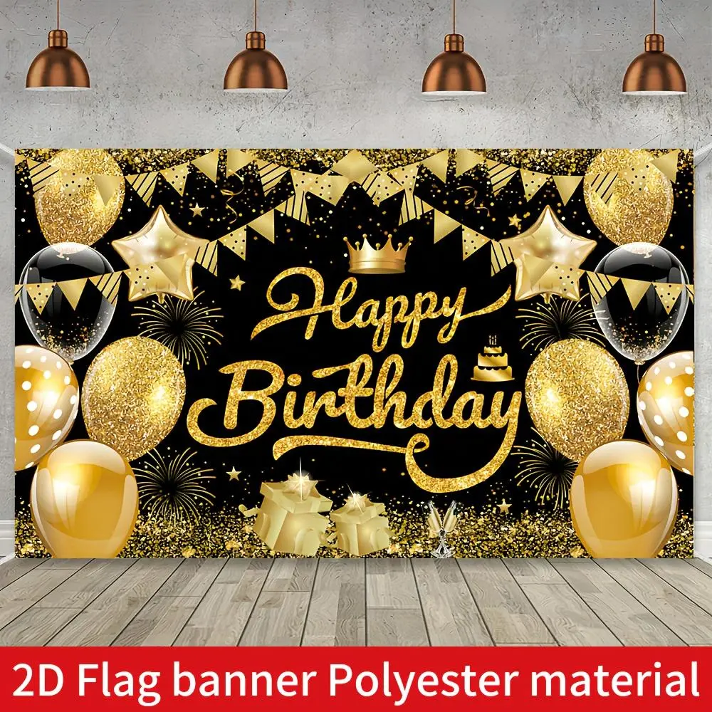 Happy Birthday Decoration Banner, Golden Sequin Birthday Party Decoration, Black Golden Themed Happy Birthday Party Banner, Birthday Party Supplies Decoration, Photo Booth Props, 180 Cm * 110 Cm/70.8 Inches * 43