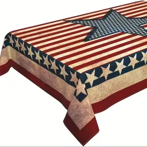 2D Flat Party Tablecloth 1pc, Vintage Country Style July 4th Memorial Day Rectangular Tablecloth, Home Dining Kitchen Tablecloth, No Power Needed