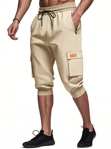 Men's Summer Casual Pants, American Style Seven-Point Joggers, Simple Heavyweight Hip Hop Drawstring Waistband, Trending Men's Clothing