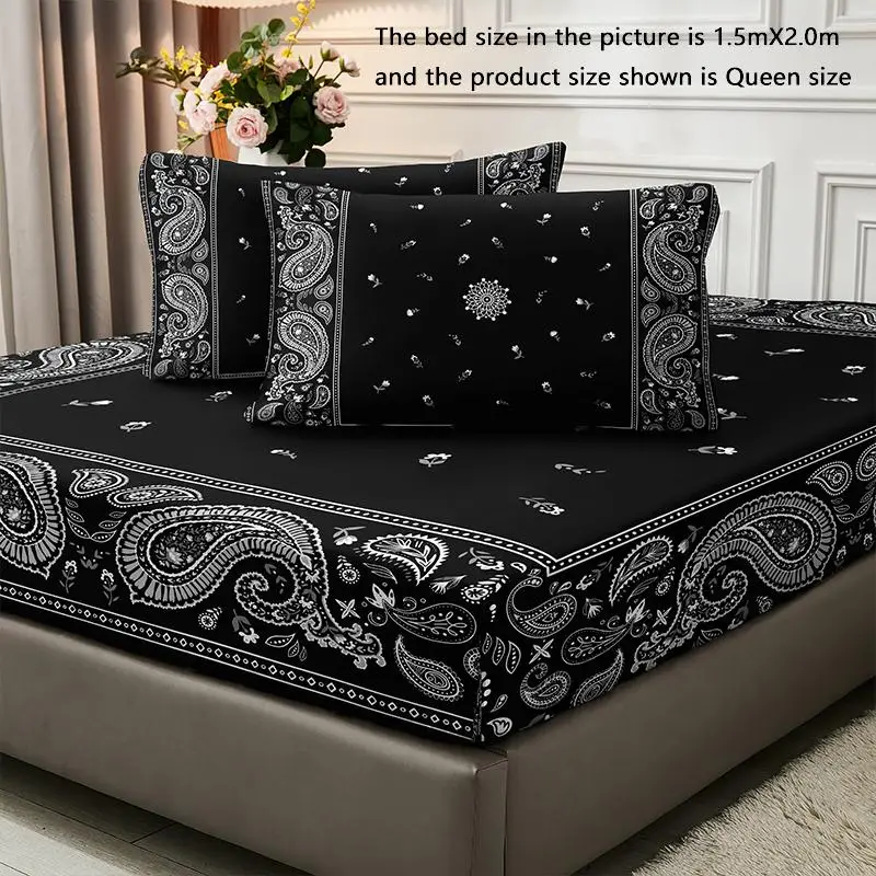 Boho Style Fitted Sheet & Pillowcase Set, 1 Count Soft Comfortable Fitted Sheet & 2 Counts Pillowcase without Filler, Cool Bedroom Bedding Sets, Chris