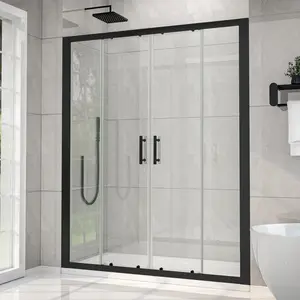 Holden 56-60"W x 70"H Easy Clean Shatter Proof Double Framed Sliding Shower Door with 1/4" (6mm) Clear SGCC Tempered Glass,Matte Black Finish