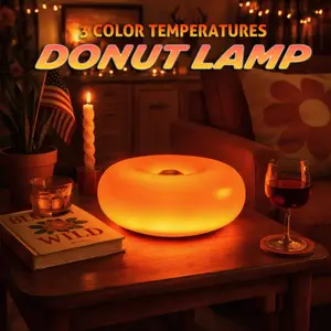 Donut Table Lamp Three colors pink orange and white Creative Orange Donut Atmosphere Lamps with Plastic Shade,Retro-Modern Table Light,3-Color Dimmable Nightstand Lamp for Bedroom and Desk, Aesthetic Home Decor & Gifts & Valentines Day Gifts