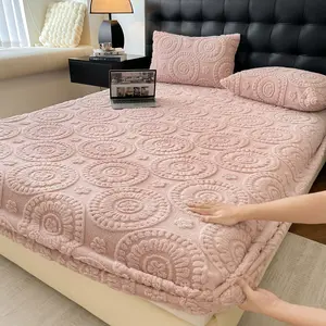 3-Piece Soft Plush Bedding Set, Includes Elastic Fitted Sheet & Pillowcases, Contemporary Style, Warm & Cozy Bedsheet Ideal for Comfortable Sleep, Charming Floral Embossing