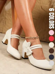 Women's Elegant Classic Bowknot Decor Mary Jane Pumps, Fashionable Round Toe High Heel Shoes for Party, Daily Clothing Decor for Women & Girls, Stylish