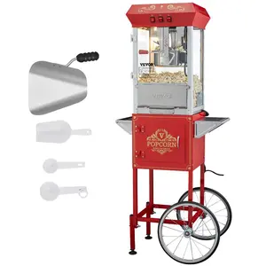 VEVOR Popcorn Maker with Cart, 850W Popcorn Popper Machine, 8 Oz Kettle Makes 48 Cups per Batch, Popcorn Maker Equipped with Tempered Glass, Includes 4 Scoops, Movie Theater Style, Red