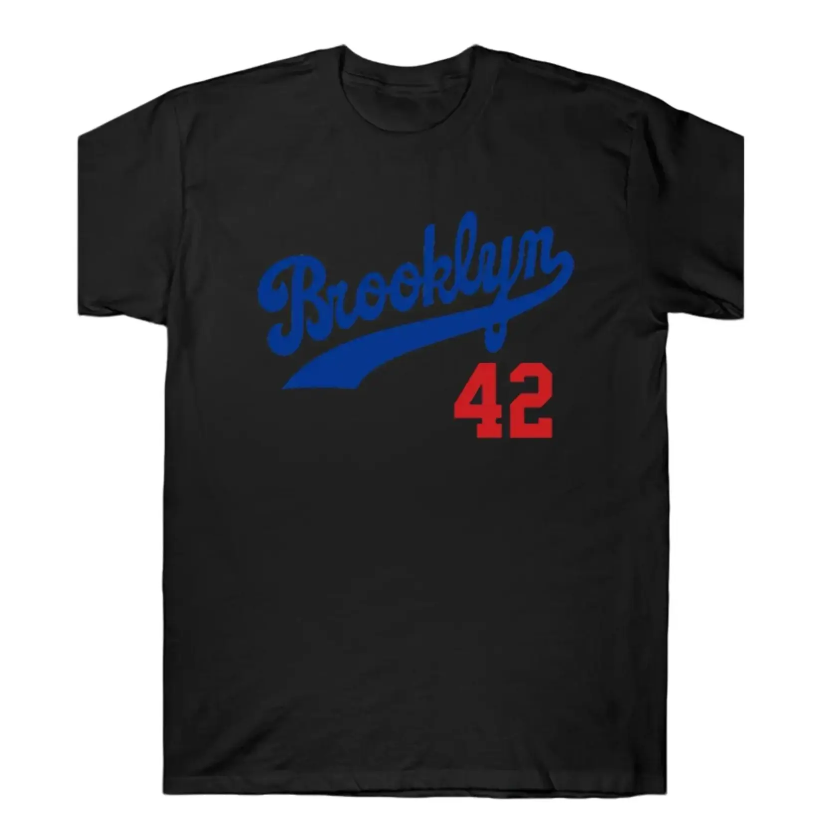 Men’s Brooklyn 42 Vintage Digital Print Cotton Fabric T-Shirt - Crew Neck Shortsleeve, Classic Retro Letter Number Print, Casual Streetwear Regular Fit Summer Basic Top For Guys, Menswear, Round Neck