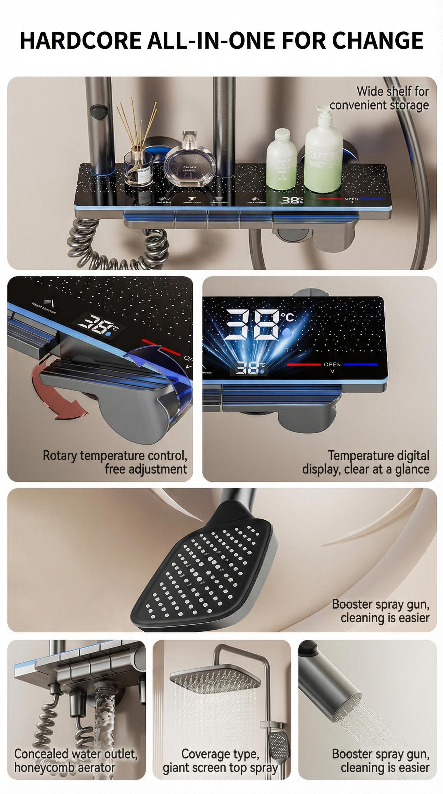 LED Shower Head with Starry Sky Light Effect – High Pressure Rainfall Showerhead 78-Inch Hose & 3-Way Diverter – DIY Install & Water Filter for Hard Water, Anti-Clog Nozzles, Softener for Dry Skin & Hair – Bathroom Spa Upgrade