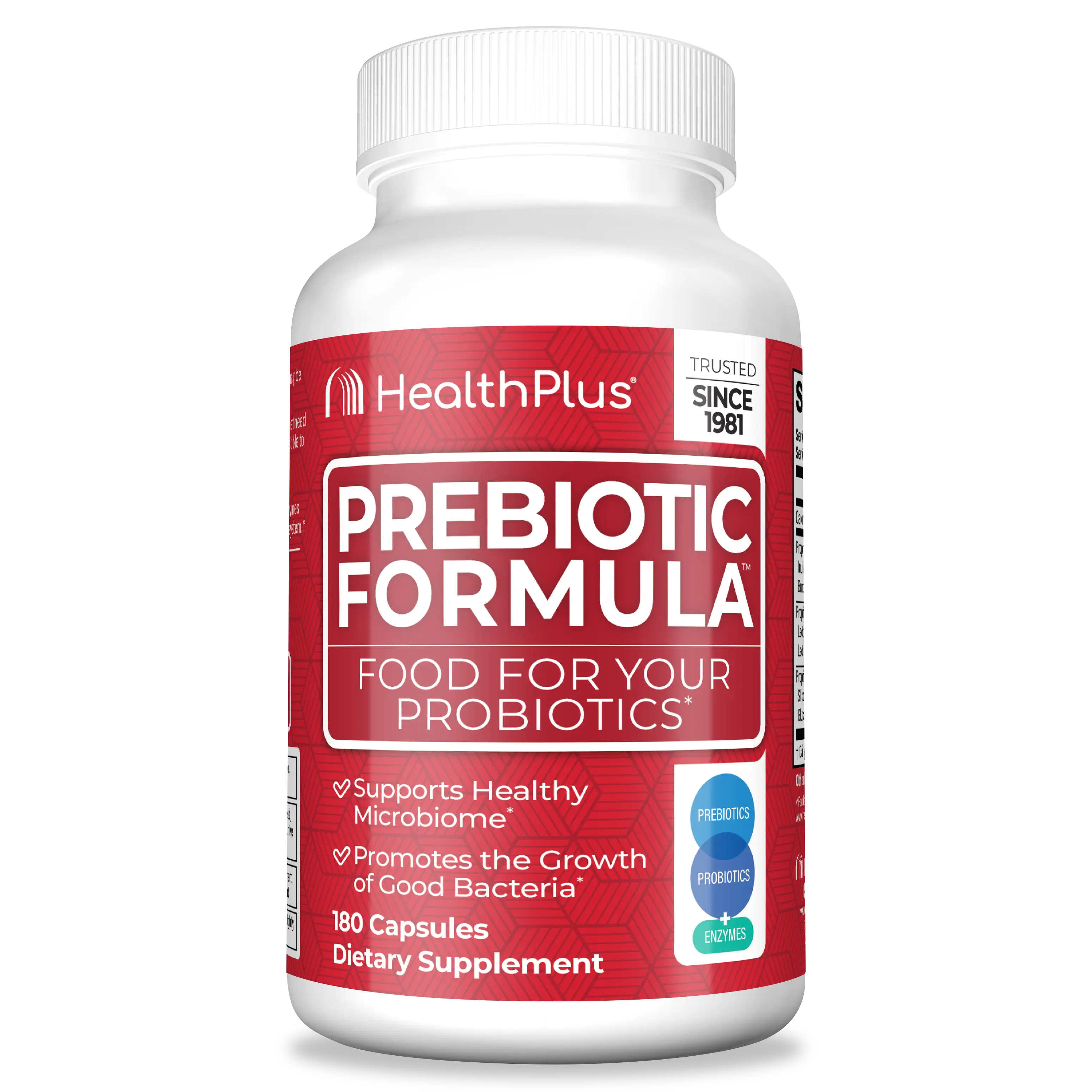 Health Plus Prebiotic Formula with Inulin & Digestive Enzymes – Gut Flora & Regularity Support – 180 Capsules, Gluten & Dairy Free
