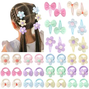 SQ-HDW168 36 Pcs Toddler Hair Ties Hair Clips for Girls Cute Hair Accessories Baby Hair Bows Flower Hair Ties Colorful Bow Hair Clip Snap Hairpins Flower Clips for Baby Toddler Girls Kids