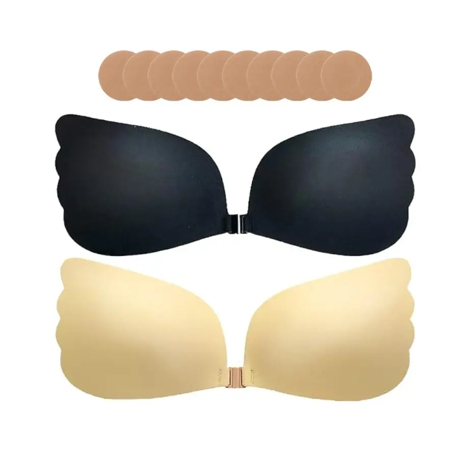 Butterfly Wing Reusable Sticky Push Up Bra, Invisible Stick On Lift Adhesive Bra for Women Strapless Backless Wedding Prom Dresses Outfits with Nipple Covers silicone pad push-up sports hack