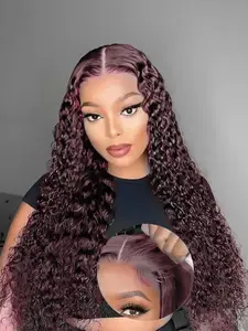 Deep Wave 5x5 Glueless Transparent Lace Wigs #99J Human Hair Wig For Women Brazilian Virgin Hair