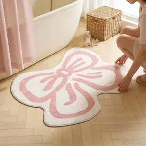 Sweet Bow Irregular Rug, Girl Heart Bathroom Absorbent Mat, Bedroom Bedside Soft Decorative Carpet, Comfortable Plush Foot Pad