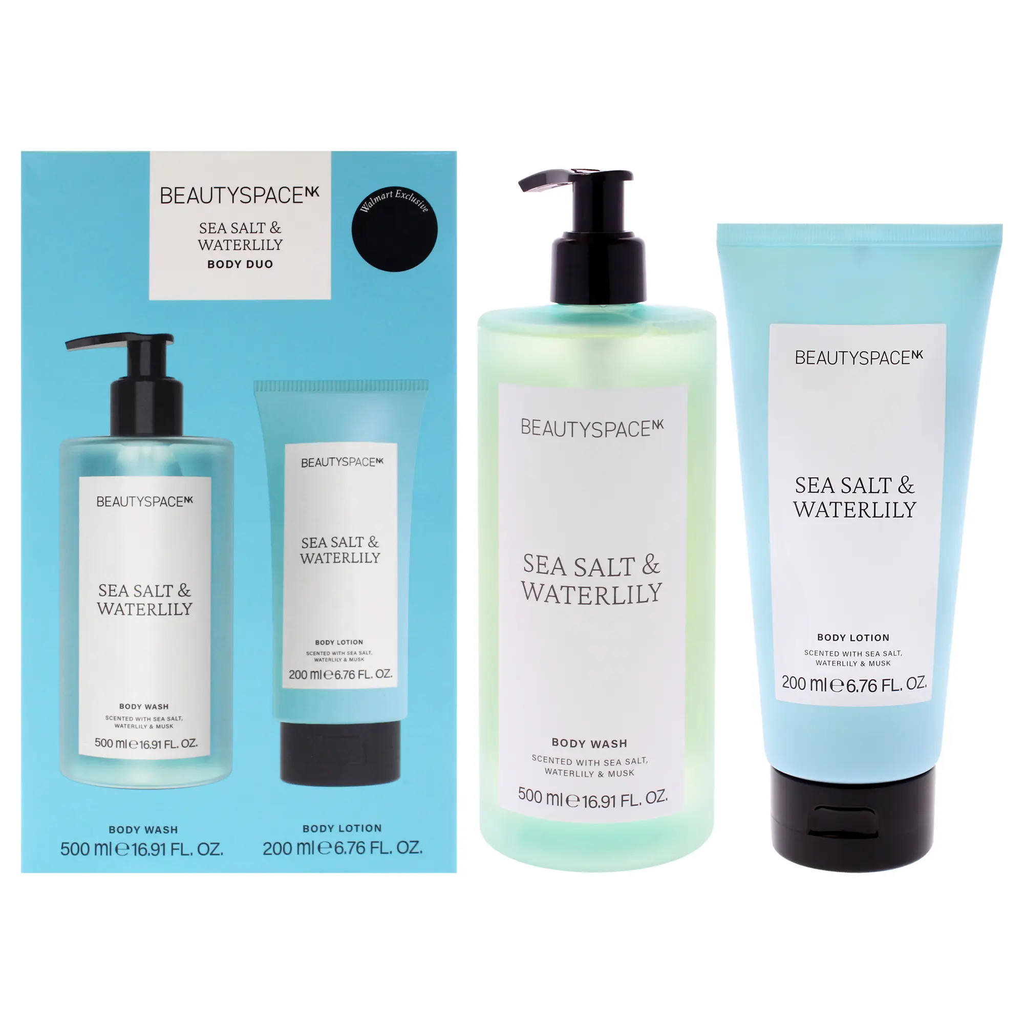 Beauty Space Body Duo - Sea Salt and Waterlily by BeautySpace for Unisex - 2 Pc 16.91oz Body Wash , 6