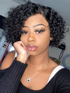 [Year-end Sale] 6inch T1B/30 Color & 1B Color Women's Short Curly Bob Wig with Bangs, 6 Inch Curly Hairpiece, Real Human Fiber, Full Machine Made, Perfect for Daily Wear Christmas Sale