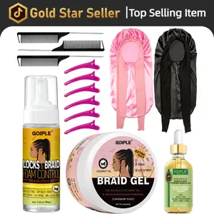 Goiple Extra Hold Braiding Gel Kit with Rosemary Oil, 14 Counts Braid Foam & Gel, Salon Clips, Combs, Silk Bonnets for Long Lasting Braid Care - Hair Products