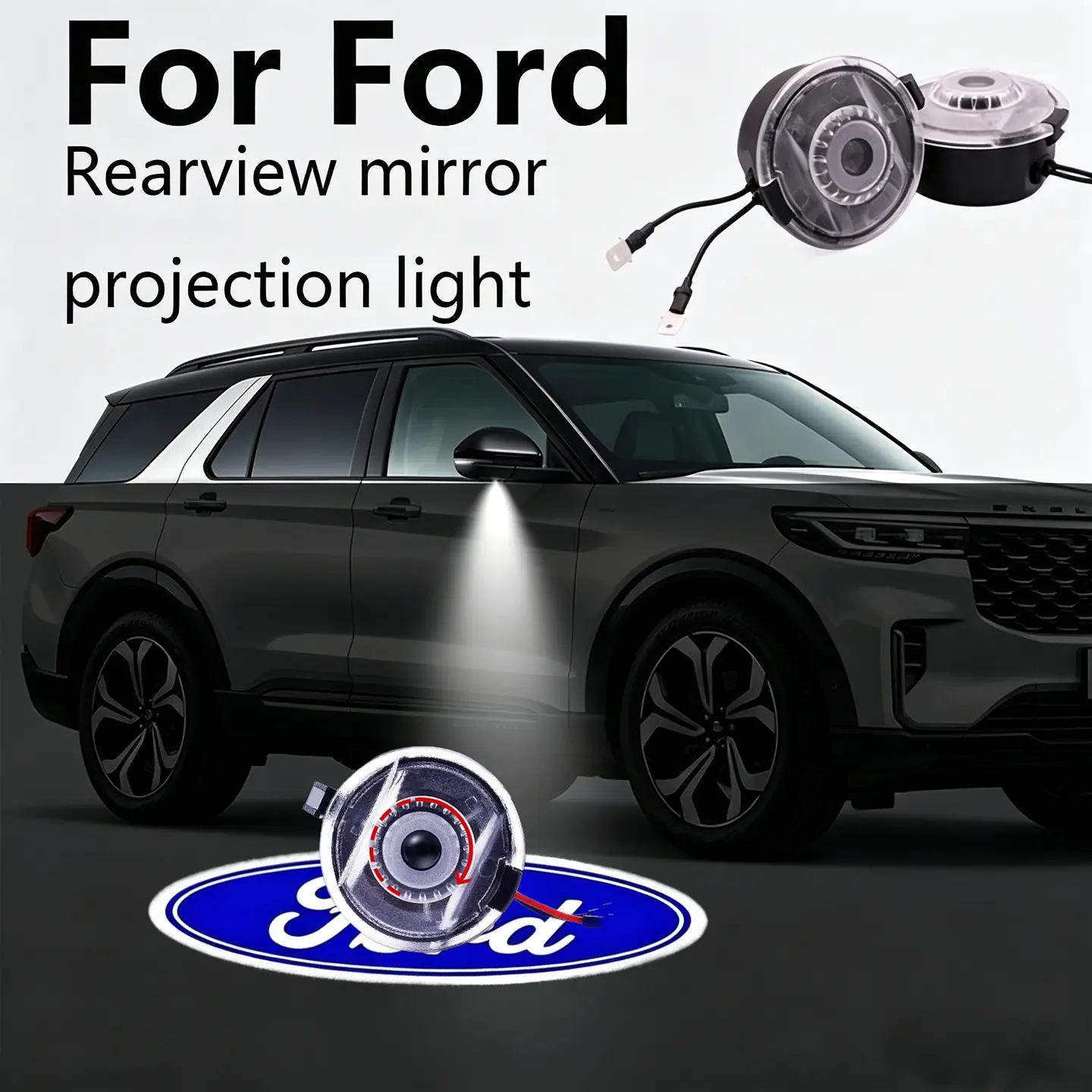 2pcs High-Definition Non-Fading LED Logo Ghost Shadow Projector Side Mirror Puddle Lights for Ford Ranger, Explorer, F150, Fusion, Focus, Edge, Taurus SHO