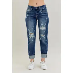 Judy Blue Mid-Rise Cuffed Destroyed Boyfriend Denim 82427 judy blue